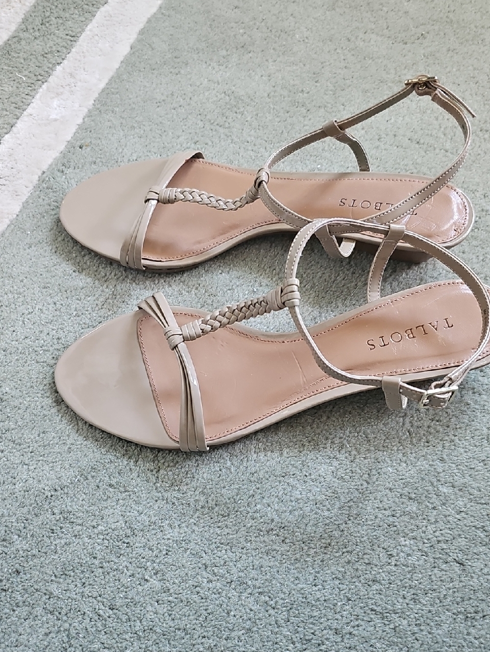 Talbots Beige Patent leather Braided T-Strap Sandals - Picture 2 of 6